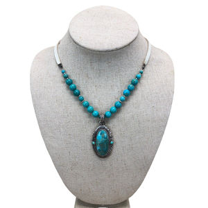 BARSE Turquoise Choker Necklace 925  Silver Beaded Boho Pendant